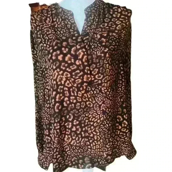 Lark and Ro blouse 16. NWT Animal print Black Brown long sleeve lightweight airy - Picture 1 of 9
